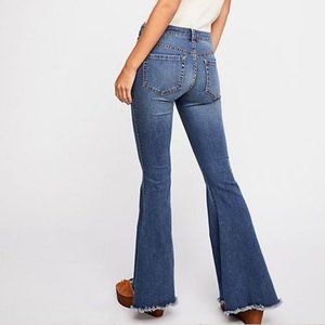 Free People Raw Hem Super Flare Jeans